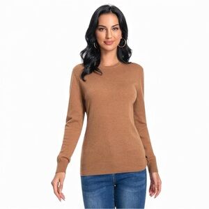 WOSICA 100% Pure Cashmere Long Sleeve Crew Neck Sweater Size Medium Tan